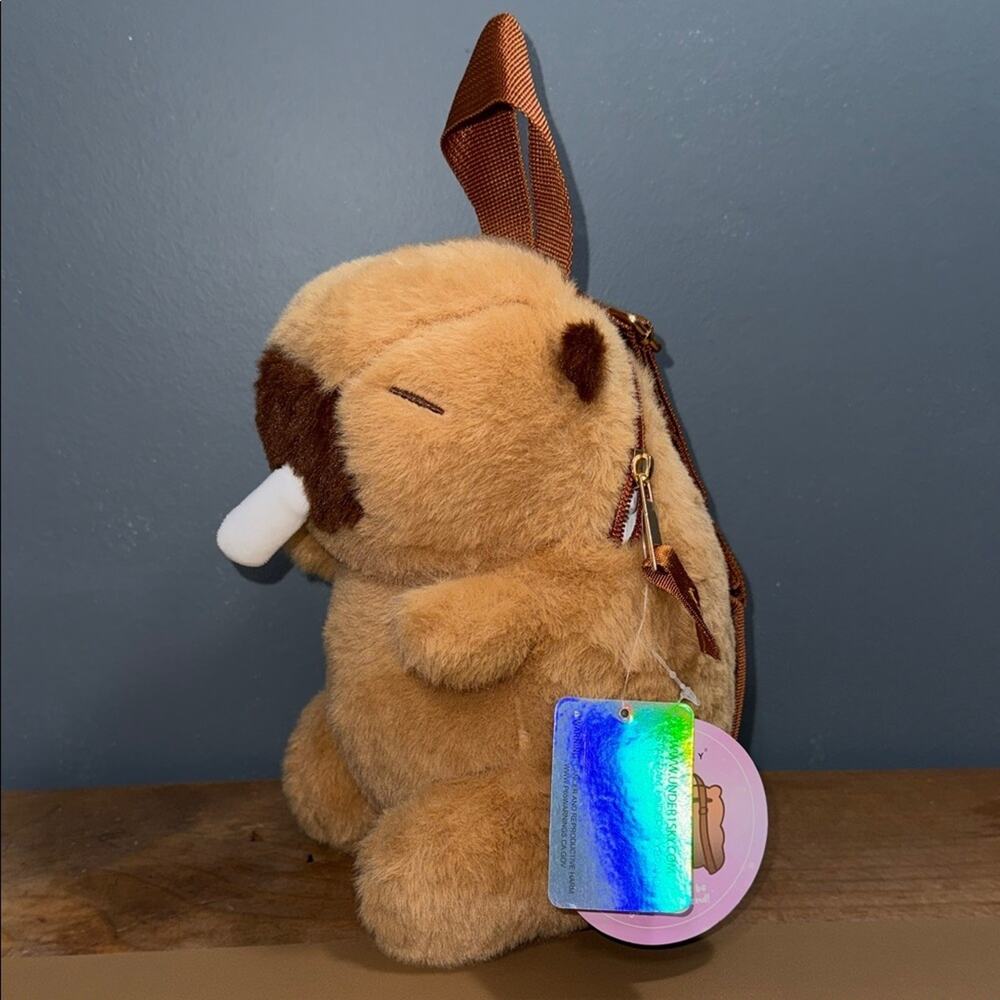 Under one sky capybara plushie small backpack adjustable straps zip pocket new